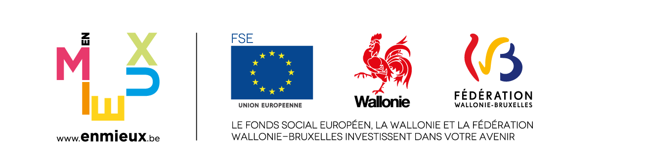 Logo du Fonds social européen, de la Wallonie et de la Fédération Wallonie-Bruxelles  - campagne En Mieux